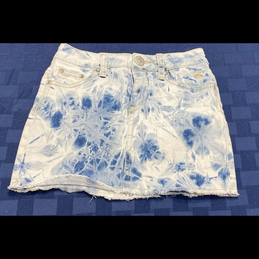 Justice Girls Skort Size 8 Blue Acid Wash Denim Skirt Shorts Stretch